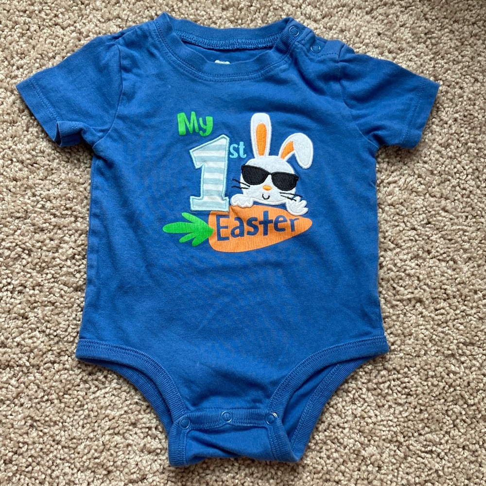 Koala Kids 3-6 Month My First Easter Bunny and Carrot Onesie Blue